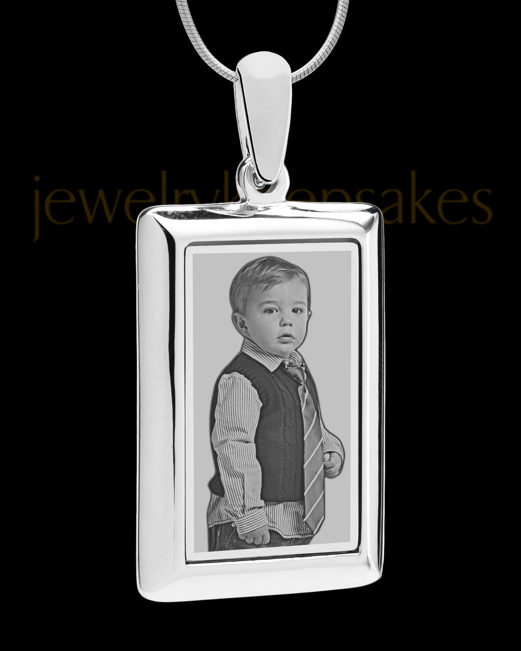 Silver Framed Rectangle Photo Engraved Pendant