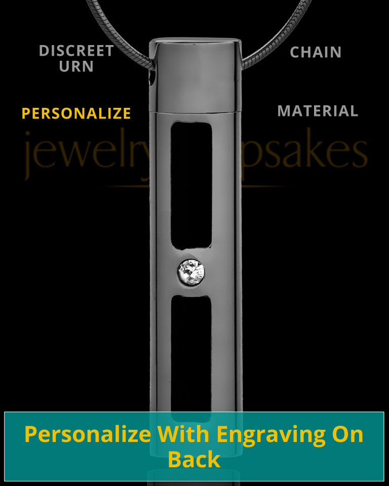 Custom Black Plated Cylinder Urn Necklace for Ashes With Engraving