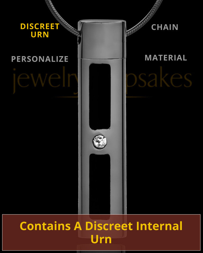 Custom Black Plated Cylinder Urn Necklace for Ashes With Engraving