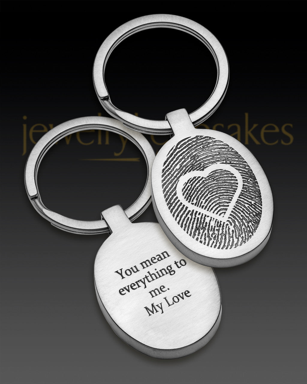 Stainless Steel Brushed Oval with Heart Thumbprint Keychain
