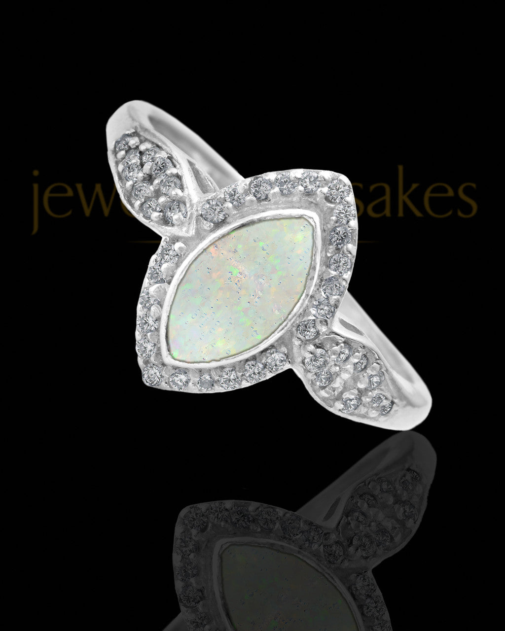 Ladies Prentiss Crushed Linen Opal Silver Ash Ring