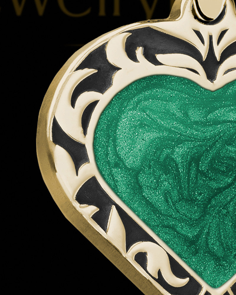 Solid 14K Gold Burning Heart with Olive Ash Jewelry
