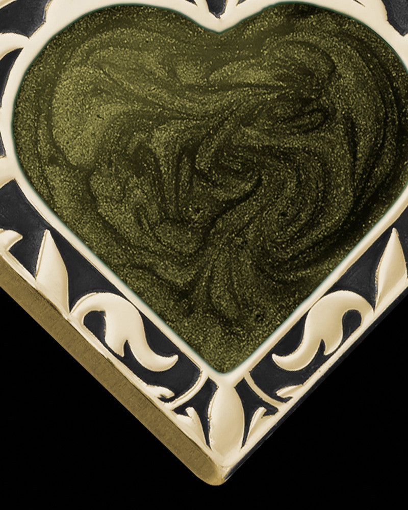 Solid 14K Gold Burning Heart with Spruce Ash Jewelry