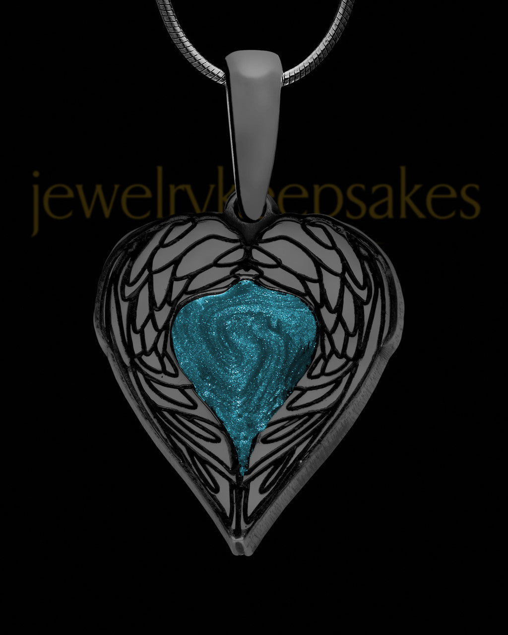 Heart In Flight Black Finish with Teal Ash Jewelry
