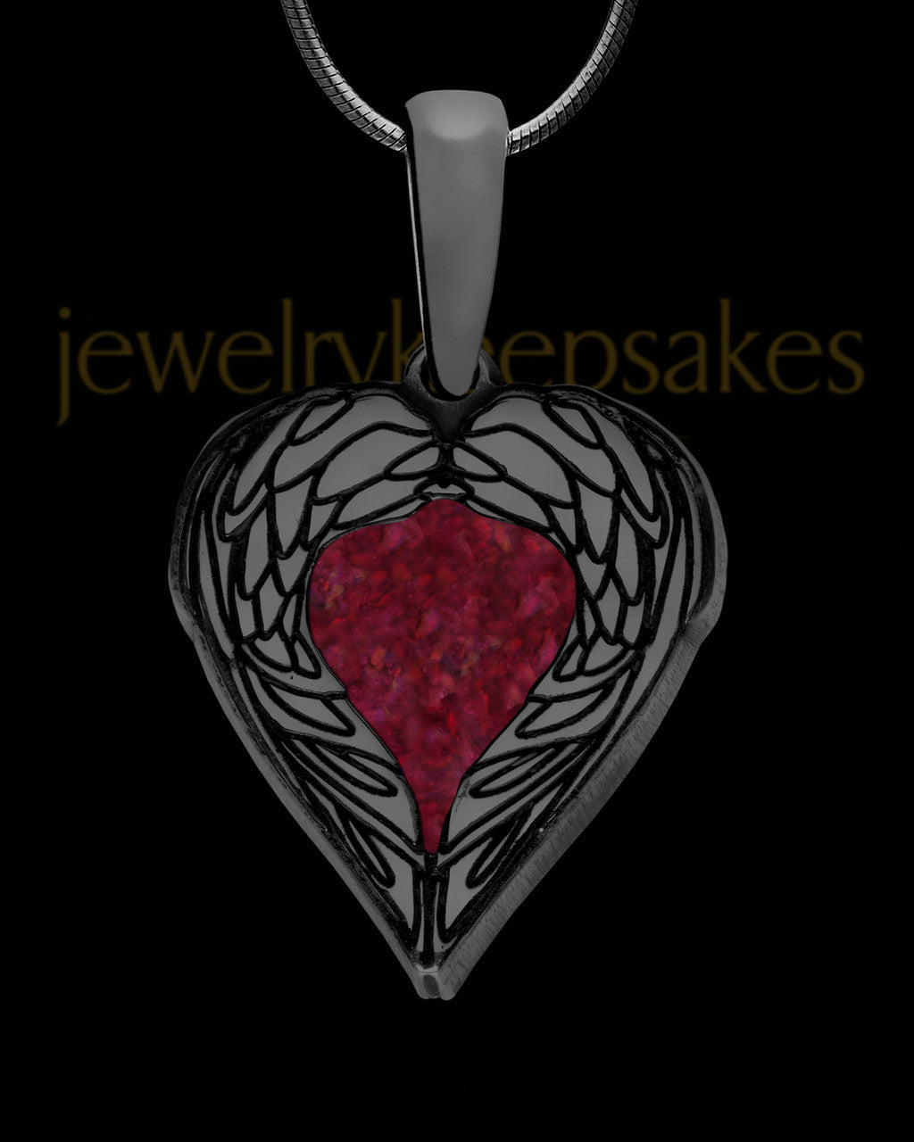 Heart In Flight Black Finish with Garnet Pearl Opal Ash Jewelry