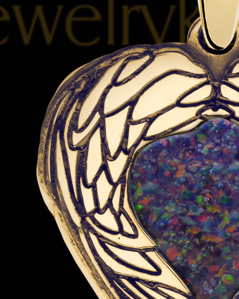 Heart In Flight Gold Plated with Black Blaze Opal Ash Jewelry