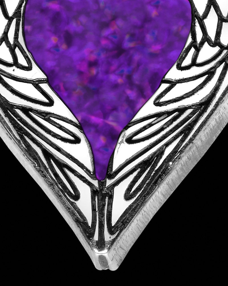 Solid 14K White Gold Heart In Flight with Orchid Pearl Opal Ash Jewelry