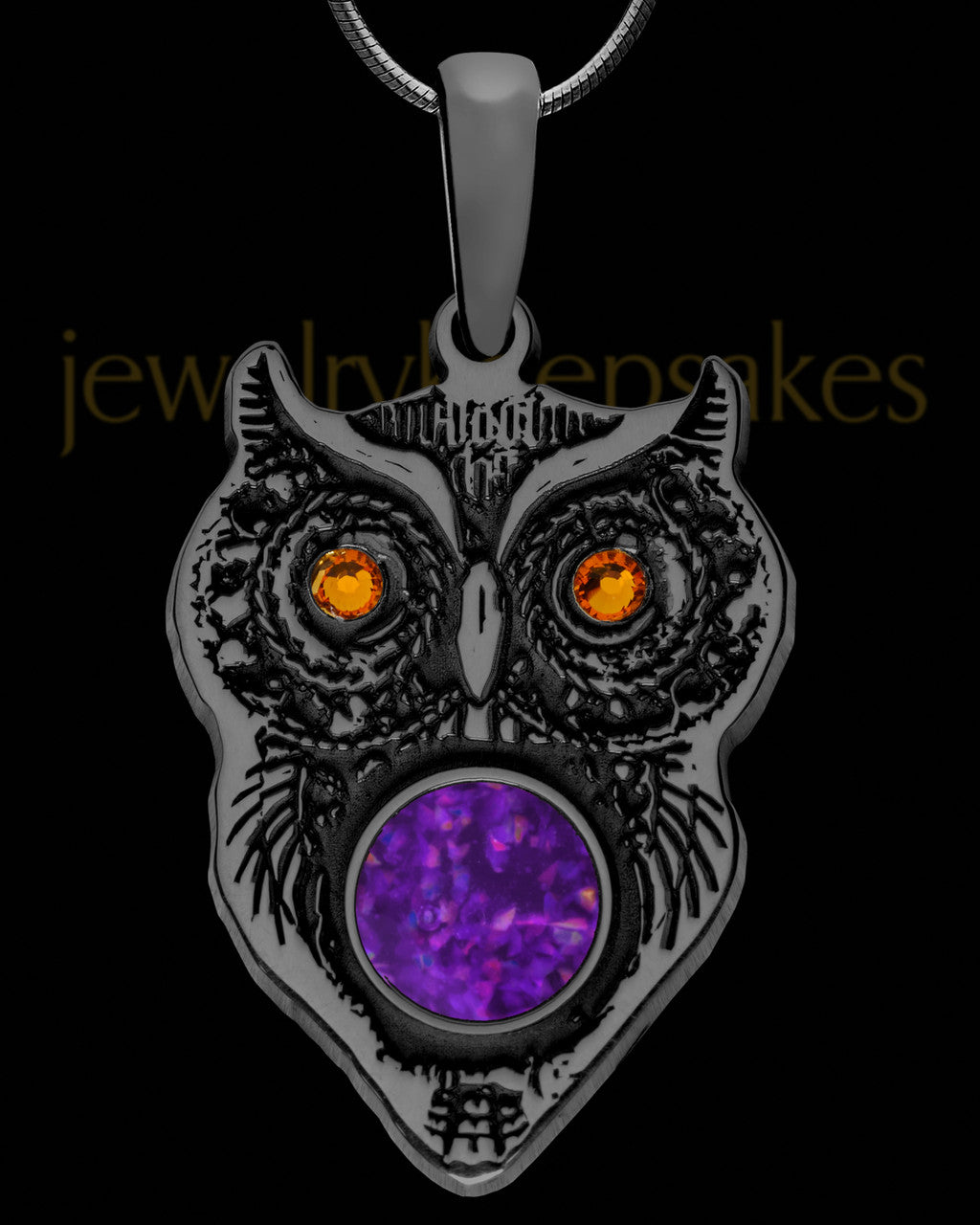 Birthstone Owl Black Finish with Orchid Pearl Opal Ash Jewelry
