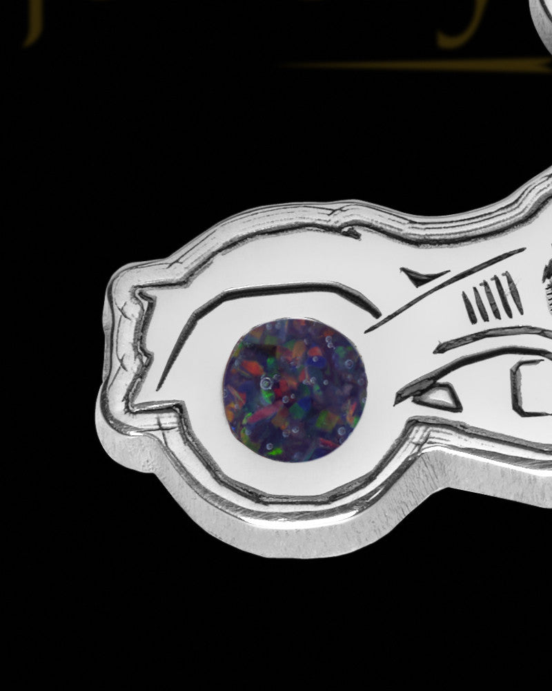 Solid 14K White Gold Eternal Highway with Black Blaze Opal Ash Jewelry