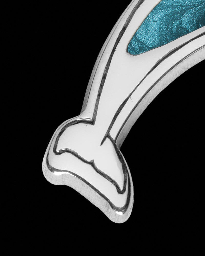 Solid 14K White Gold Dainty Dolphin with Teal Ash Jewelry