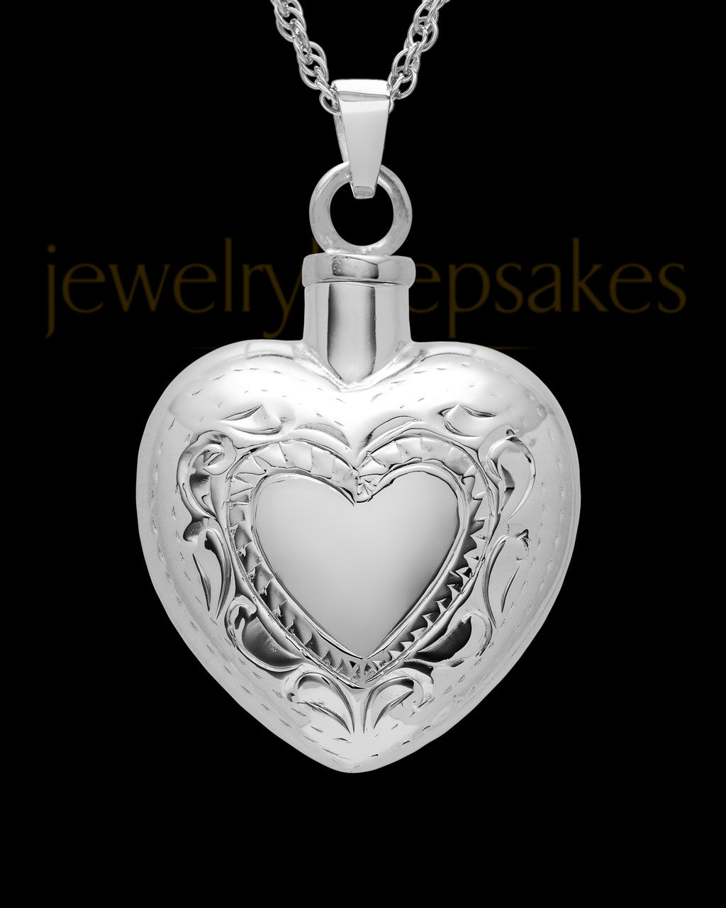 Engraved Heart Cremated Remains Jewelry Etched Double Sterling Silver