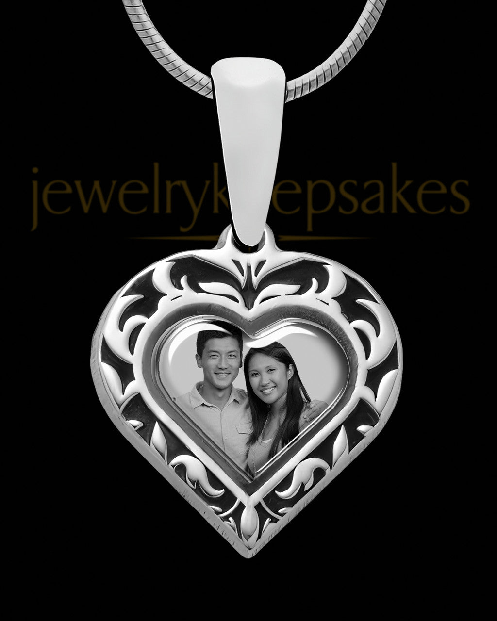 Sterling Silver Etched Heart Color Photo Pendant