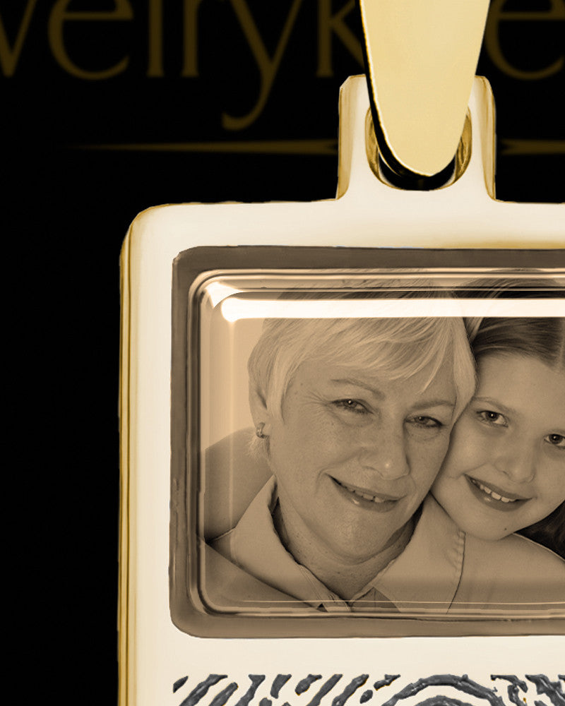 14K Gold Photo Rectangle Thumbprint Pendant