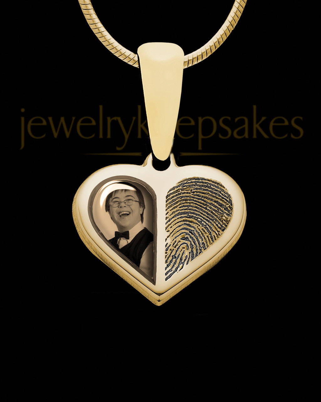 14K Gold Photo Split Heart Thumbprint Pendant