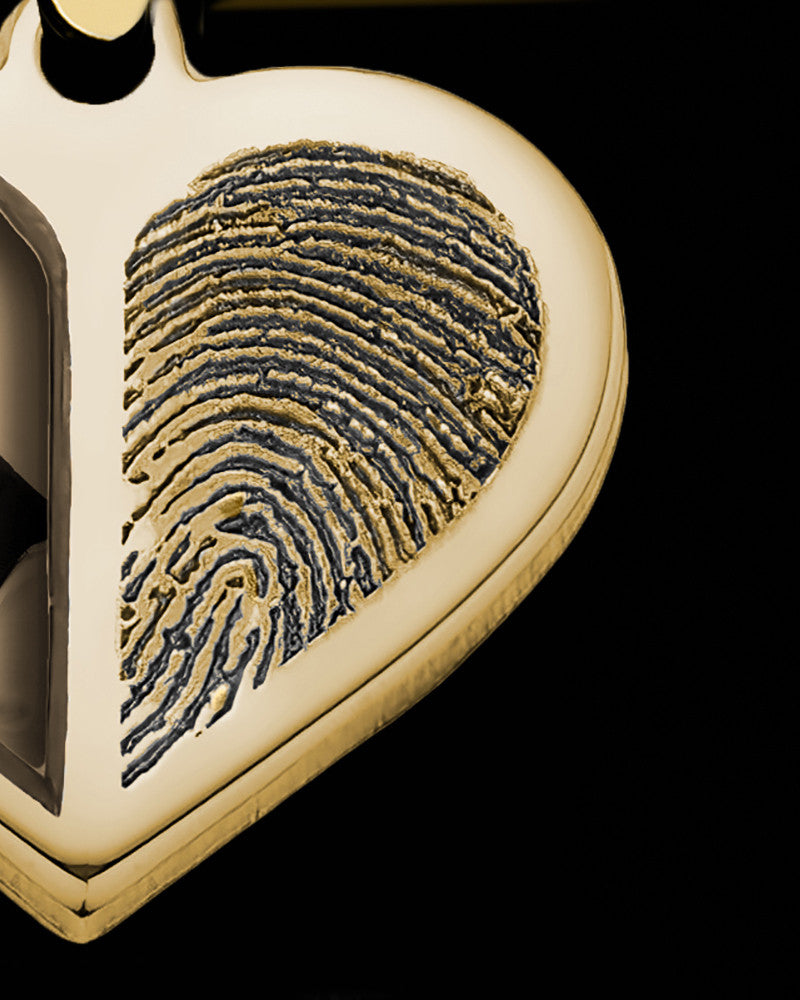14K Gold Photo Split Heart Thumbprint Pendant