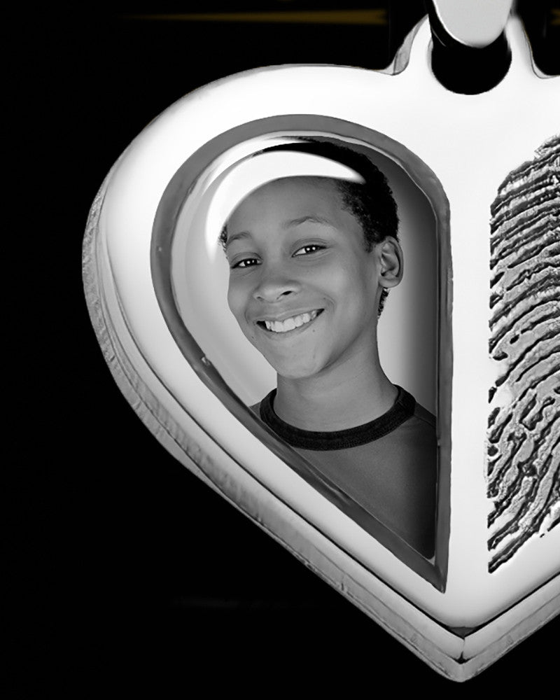 Sterling Silver Photo Split Heart Thumbprint Pendant