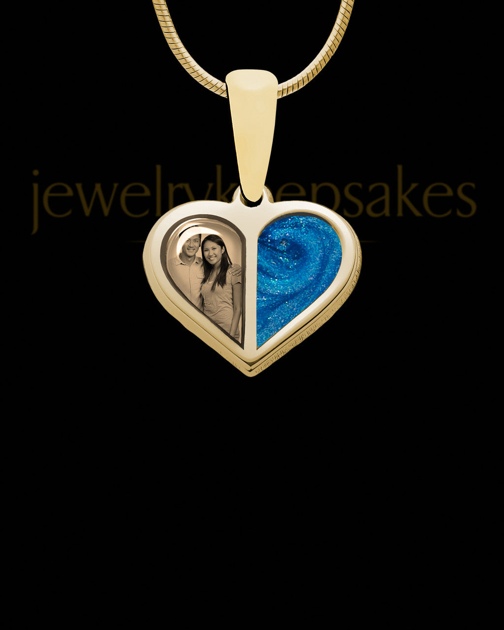 14K Gold Photo Split Heart with Indigo Ash Jewelry