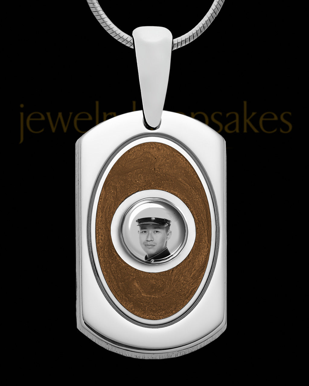 Sterling Silver Photo Dog Tag with Espresso Ash Jewelry