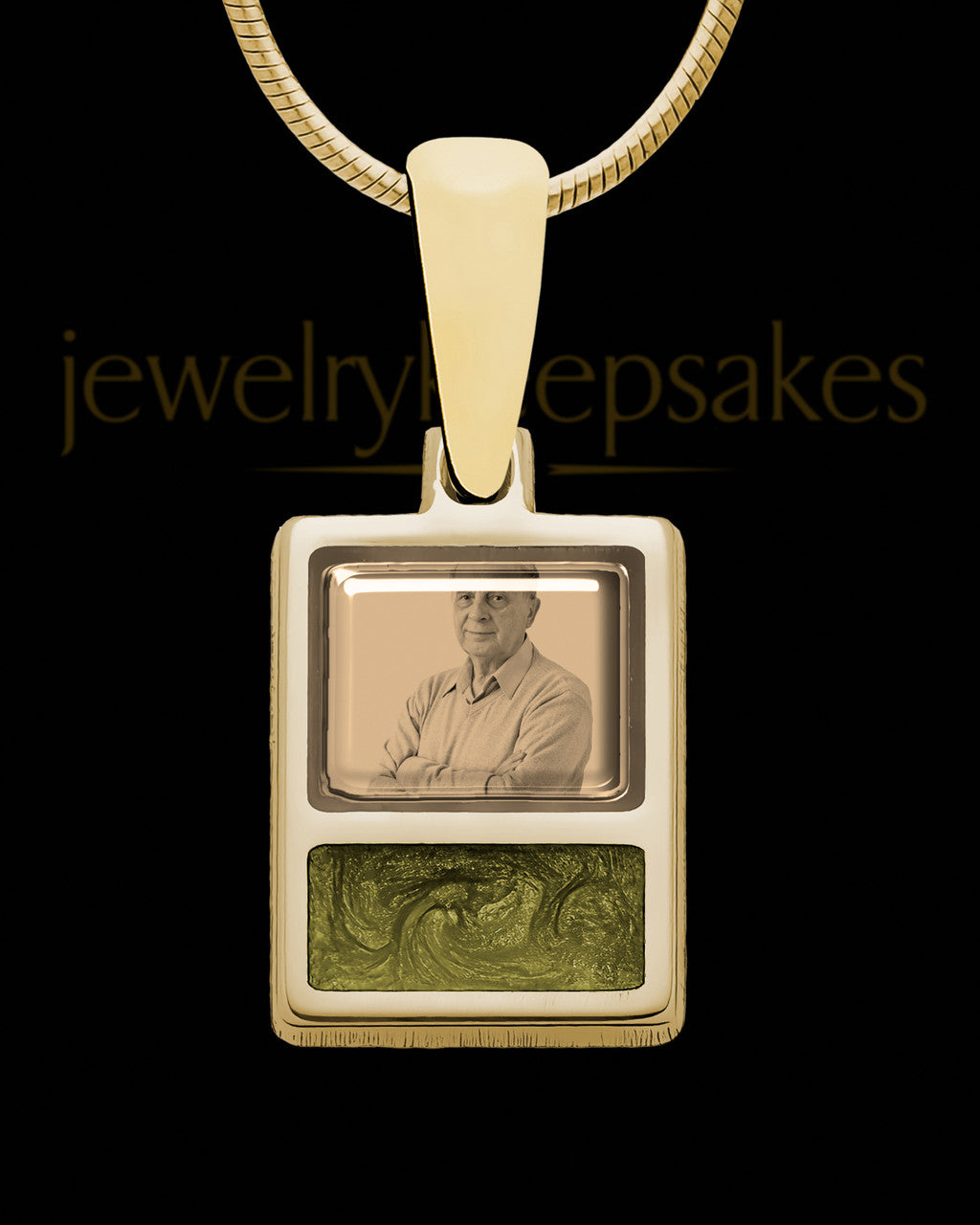14K Gold Photo Rectangle with Spruce Ash Jewelry