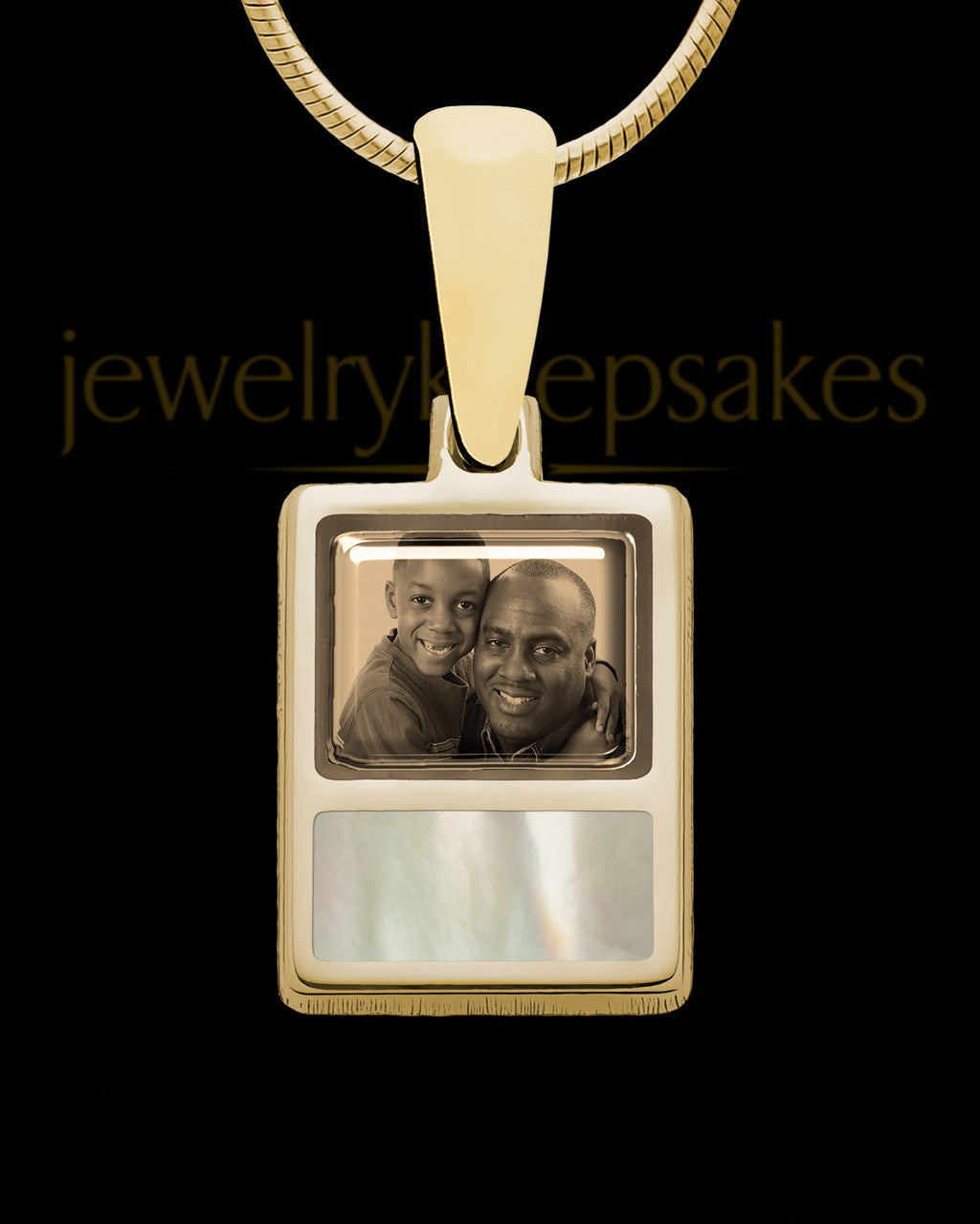 14K Gold Photo Rectangle with Flaxen Ash Jewelry