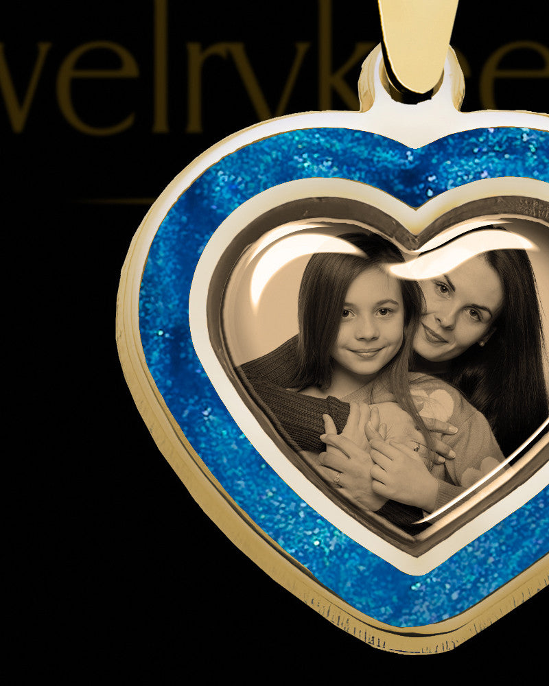 14K Gold Photo Heart with Indigo Ash Jewelry