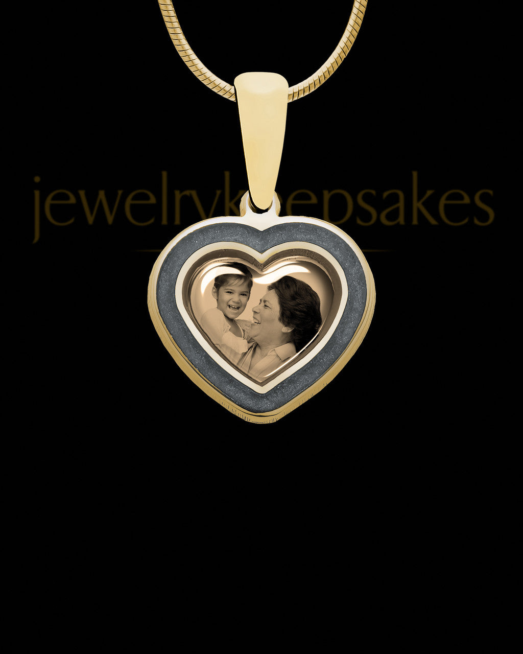 14K Gold Photo Heart with Graphite Ash Jewelry