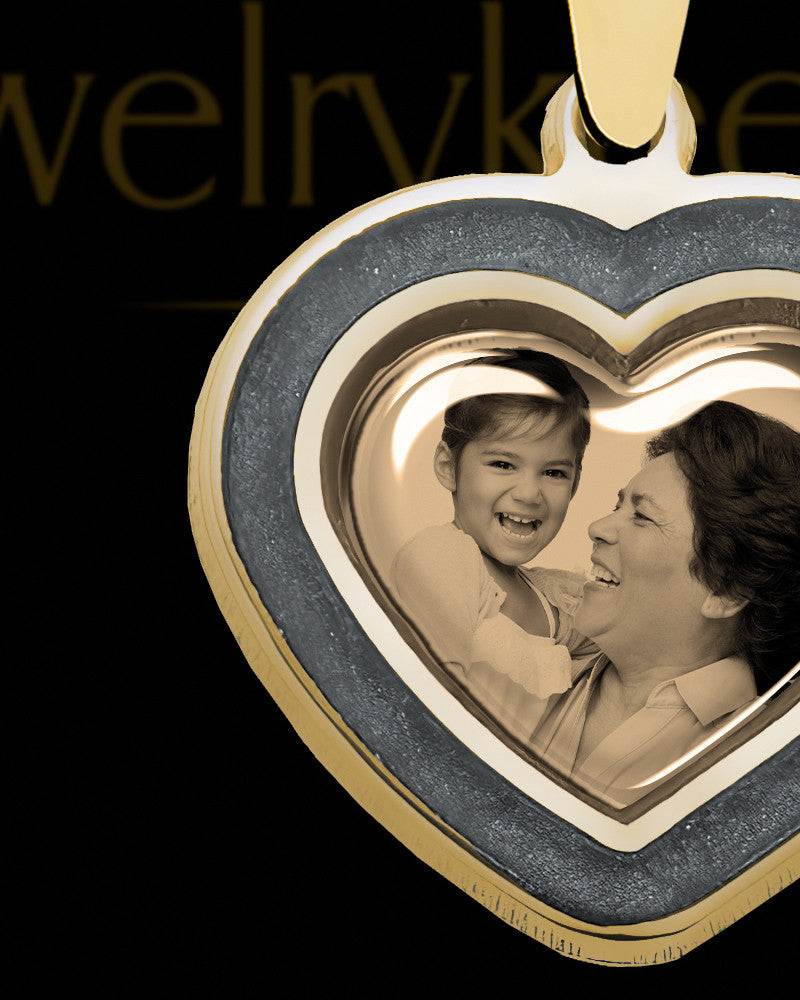 14K Gold Photo Heart with Graphite Ash Jewelry