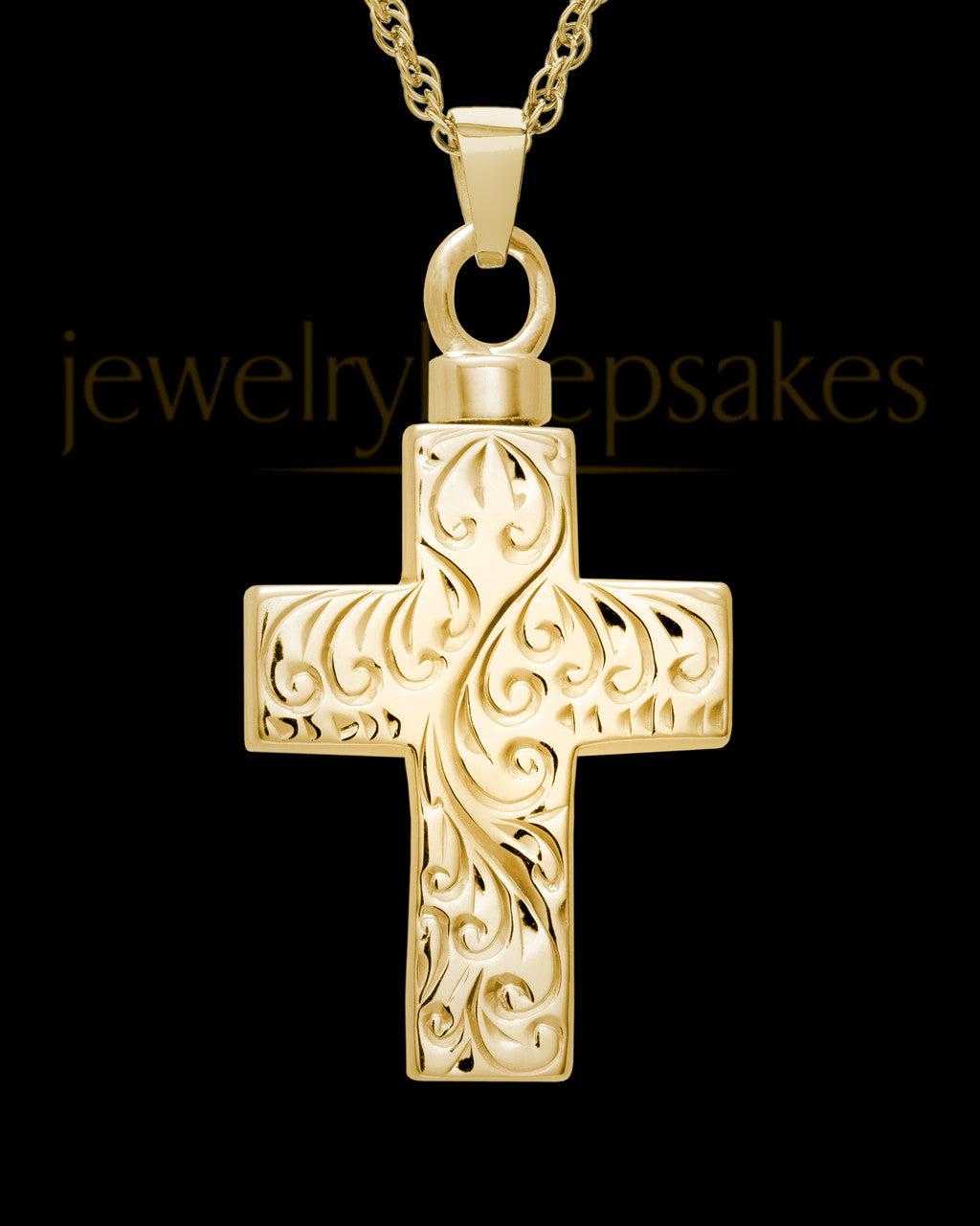 Memorial Pendant Urn Etched Cross - Gold Plated-Large