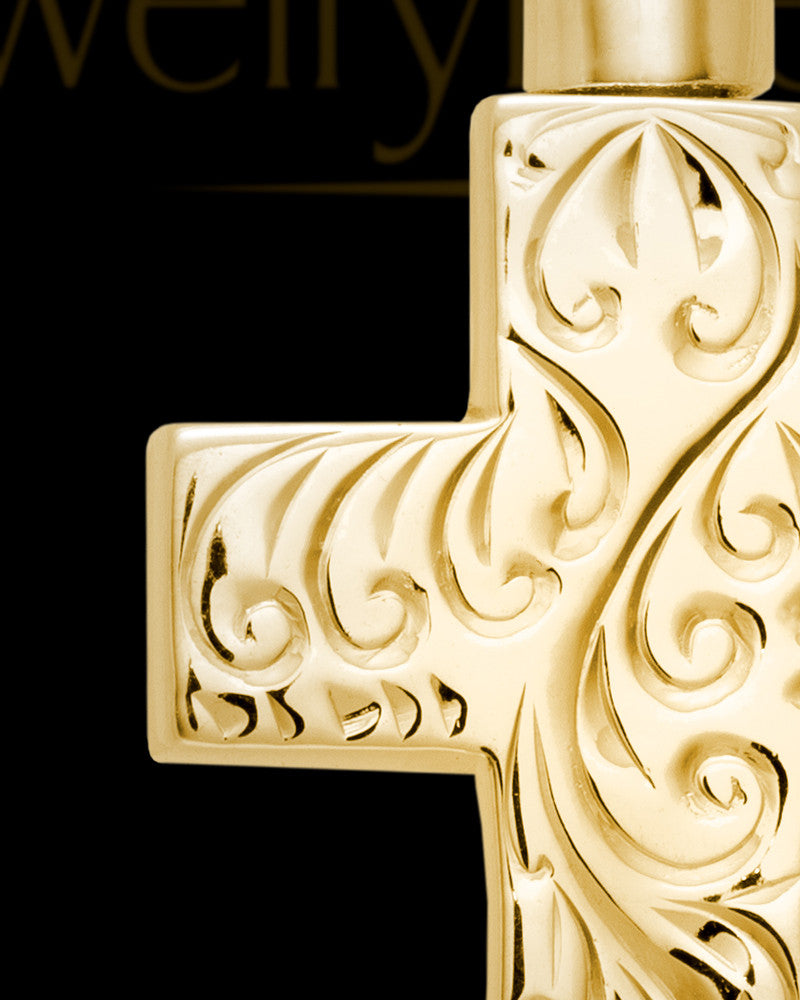 Memorial Pendant Urn Etched Cross - 14k Gold-Large