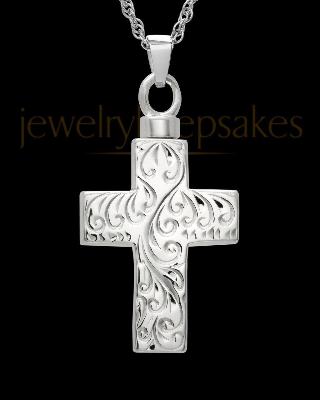 Memorial Pendant Etched Cross - Sterling Silver-Large