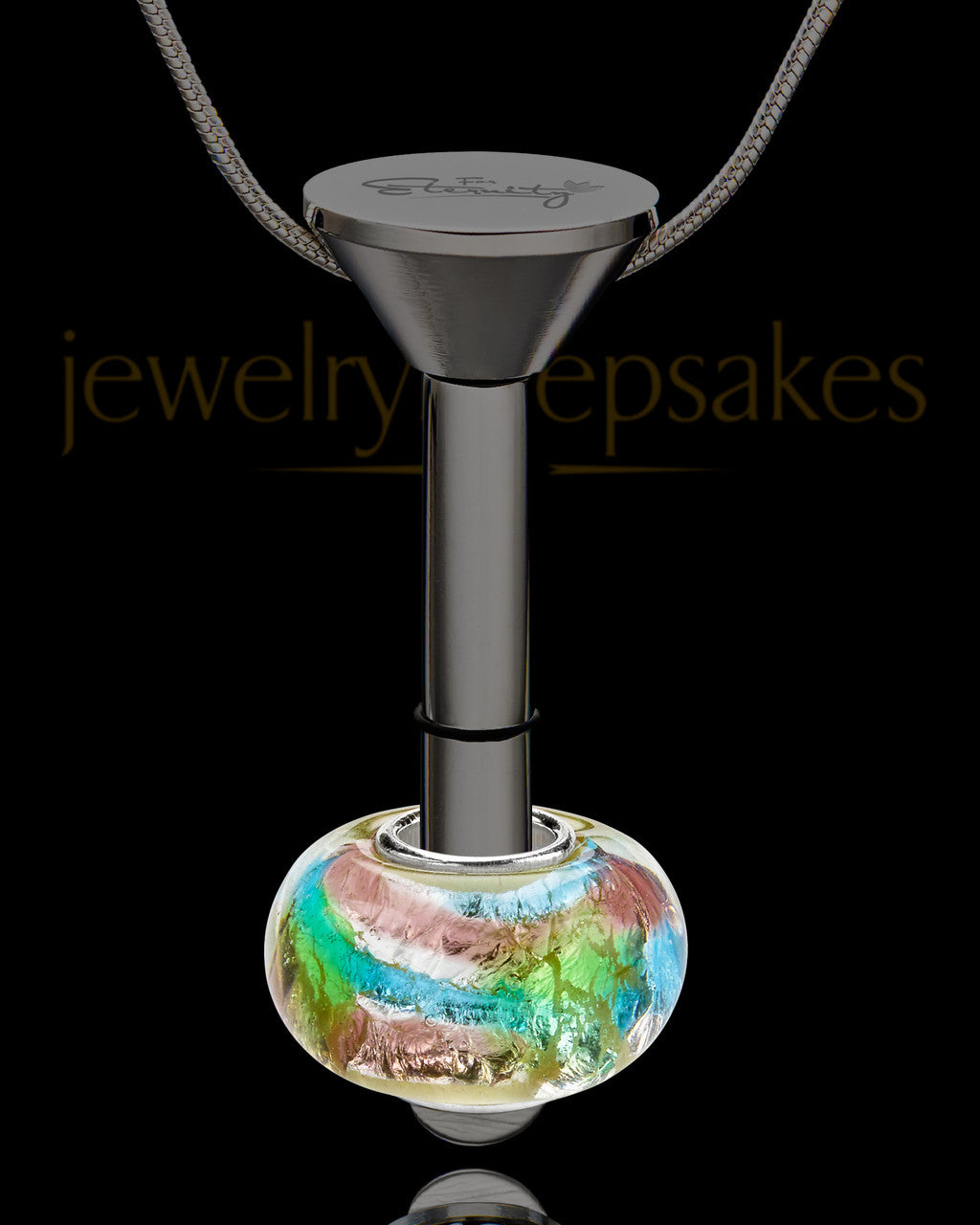 Black Stainless Millenium Cremation Pendant with Flowing Waters Charm