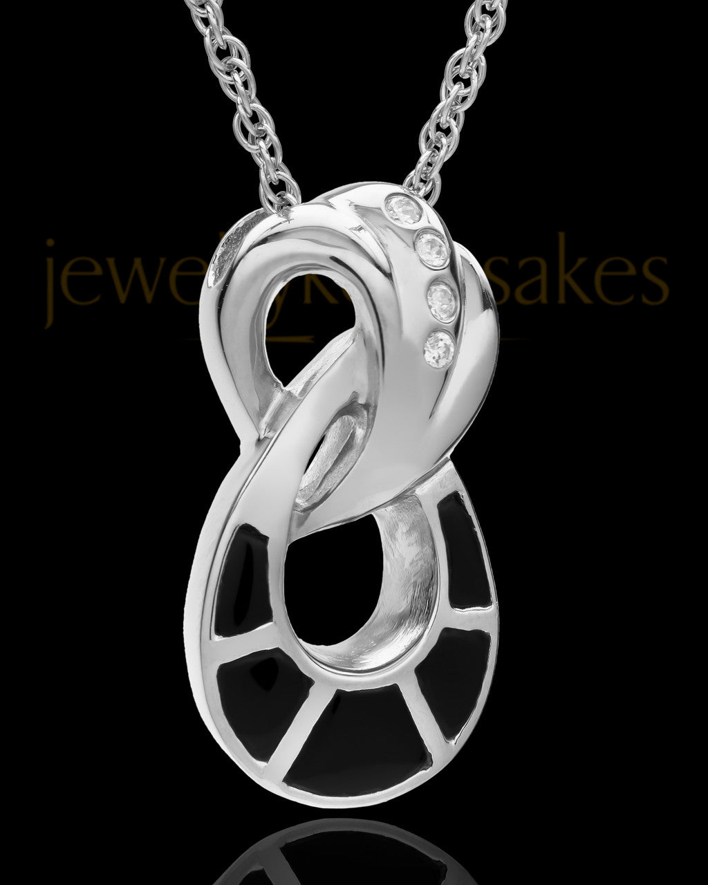 14K White Gold and Onxy Infinity Cremation Necklace