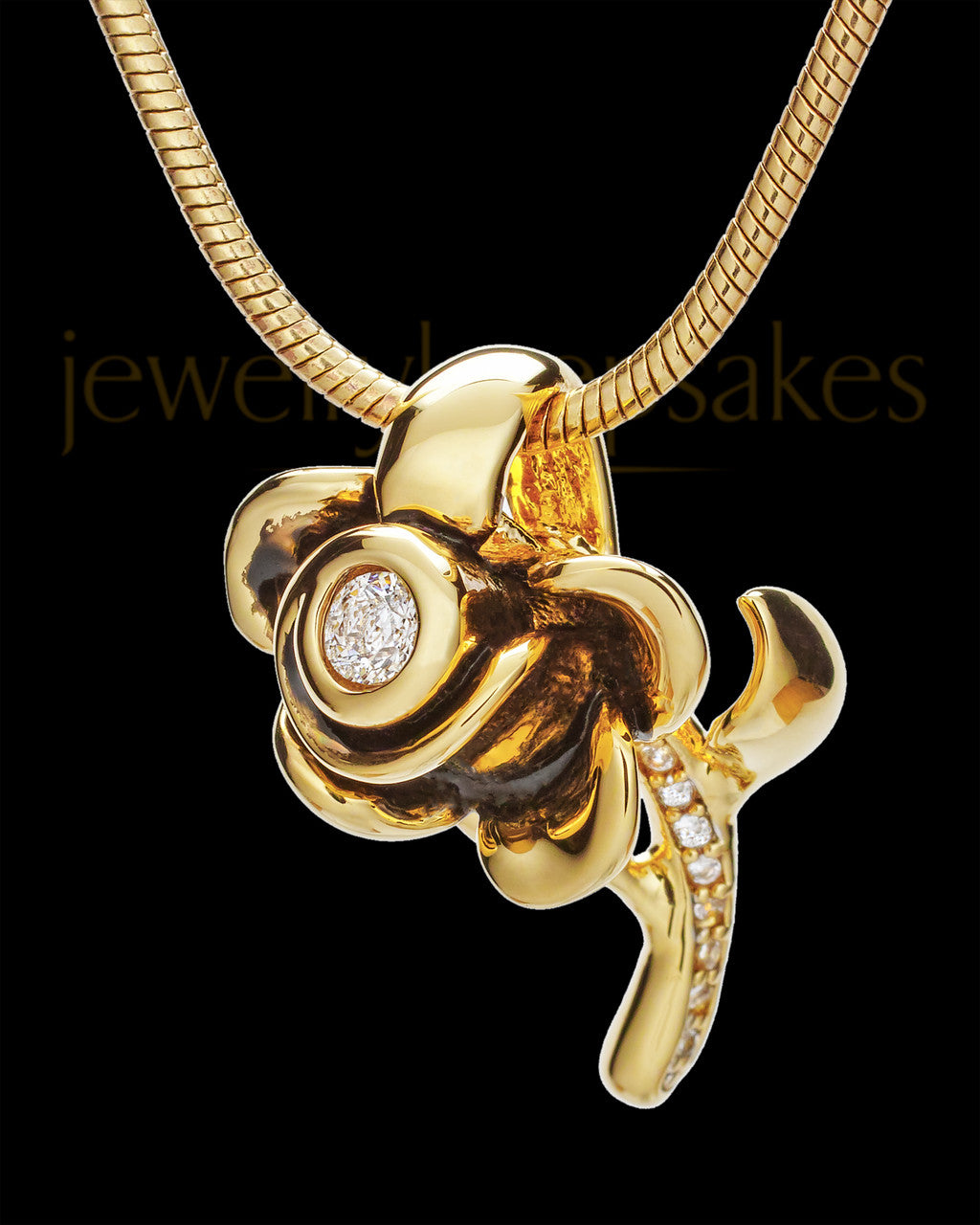 Black Gold Confident Rose Cremation Urn Pendant