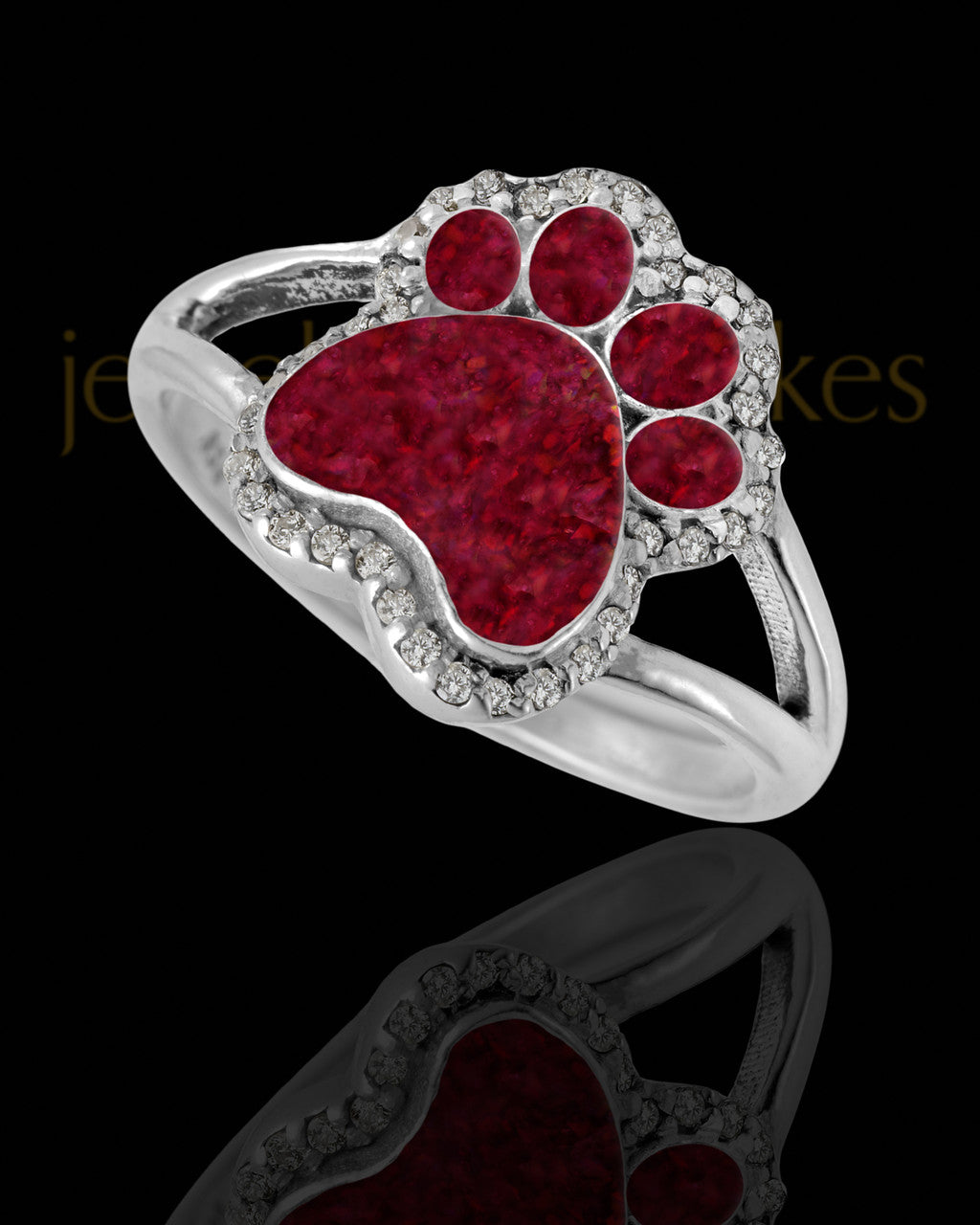 Ladies My Best Friend Paw Print Garnet Pearl Opal Silver Ash Ring