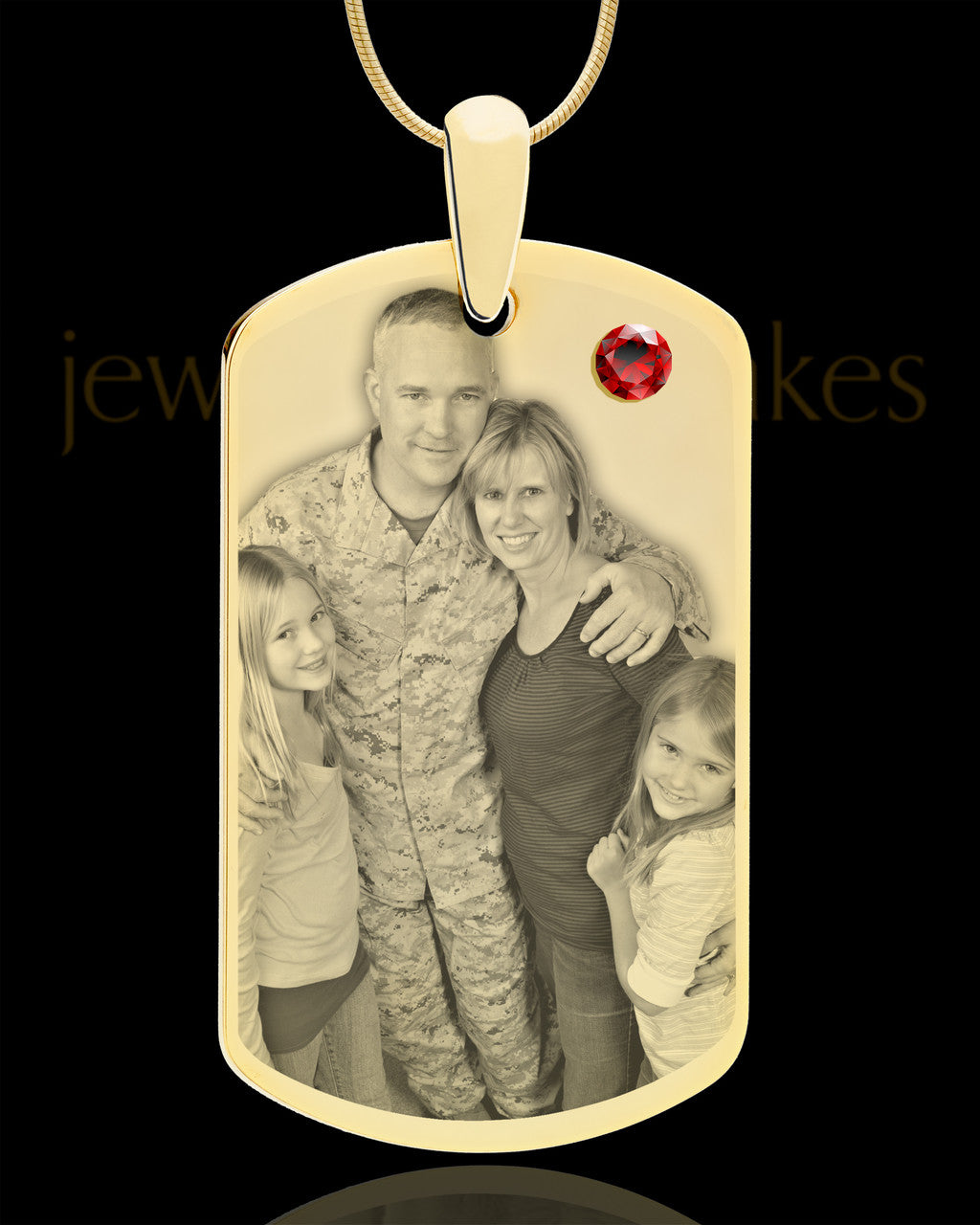 January Gold Dog Tag Photo Pendant