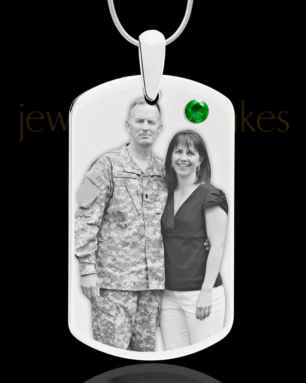 May Birthstone Dog Tag Stainless Photo Pendant