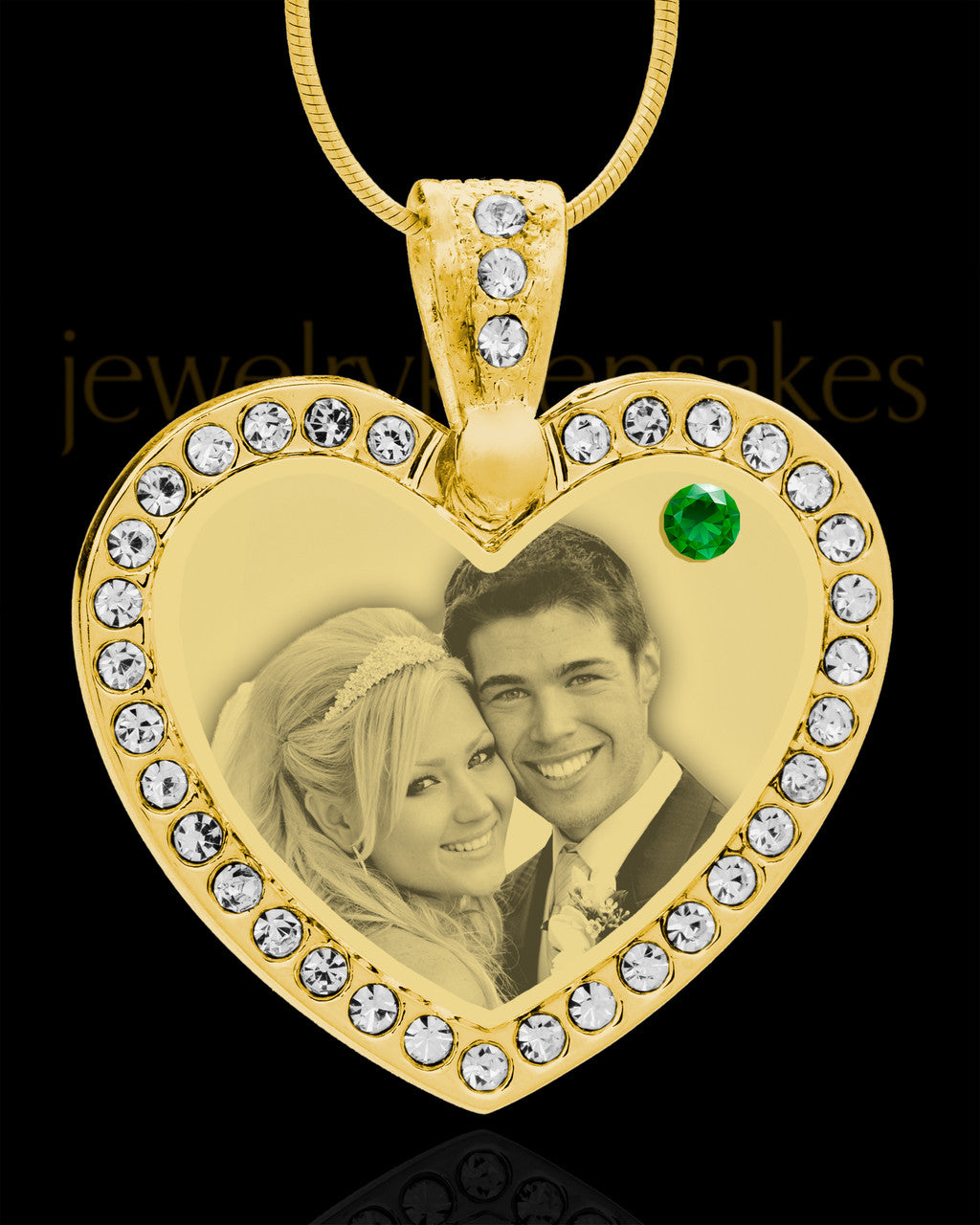 May Gold Gem Heart Birthstone Photo Engraved Pendant