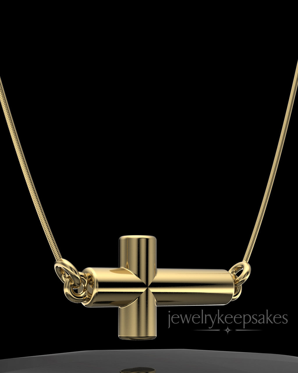 Gold Plated Horizontal Cross Permanently Sealed Waterproof Keepsake Jewelry