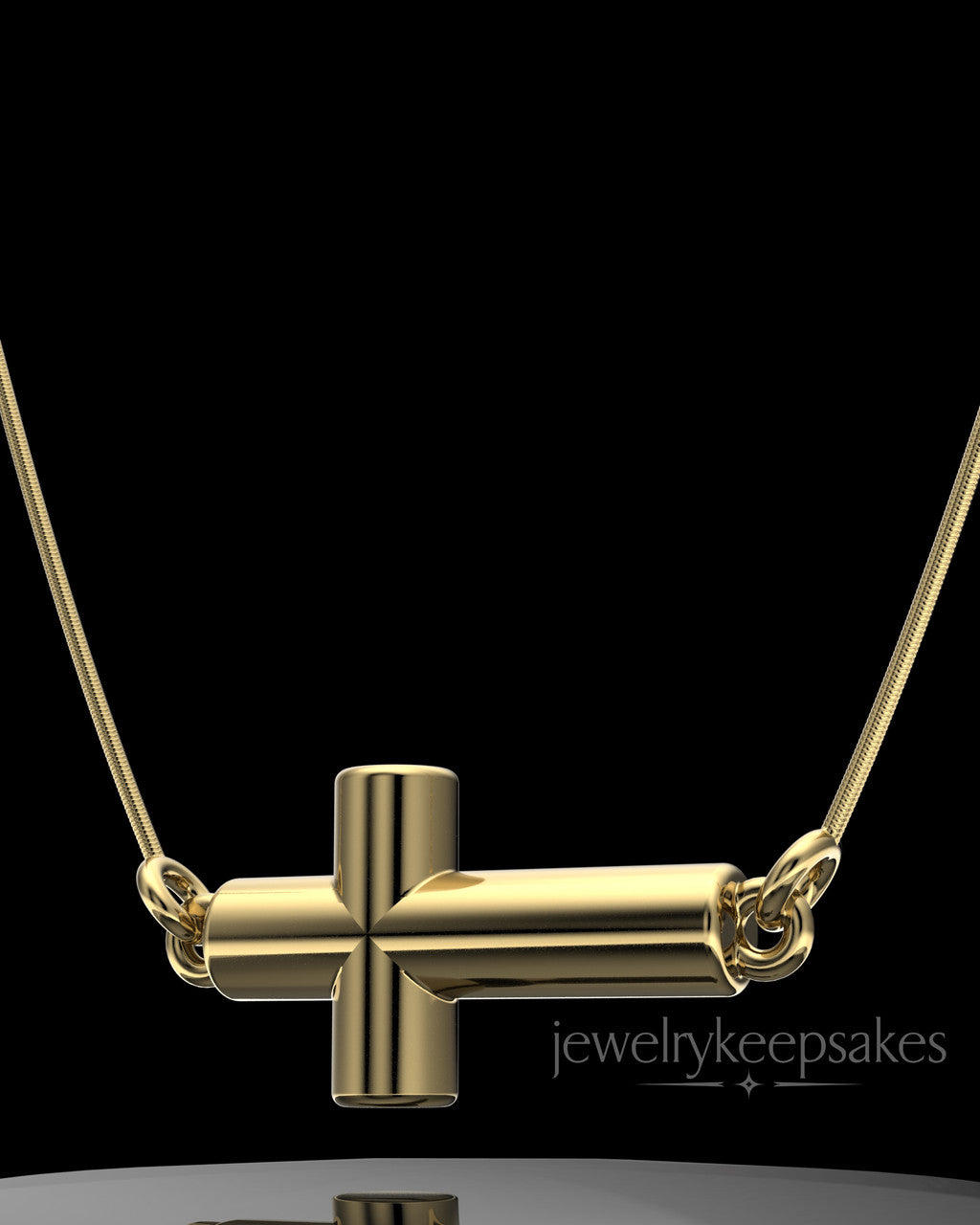Gold Plated Horizontal Cross Permanently Sealed Waterproof Keepsake Jewelry