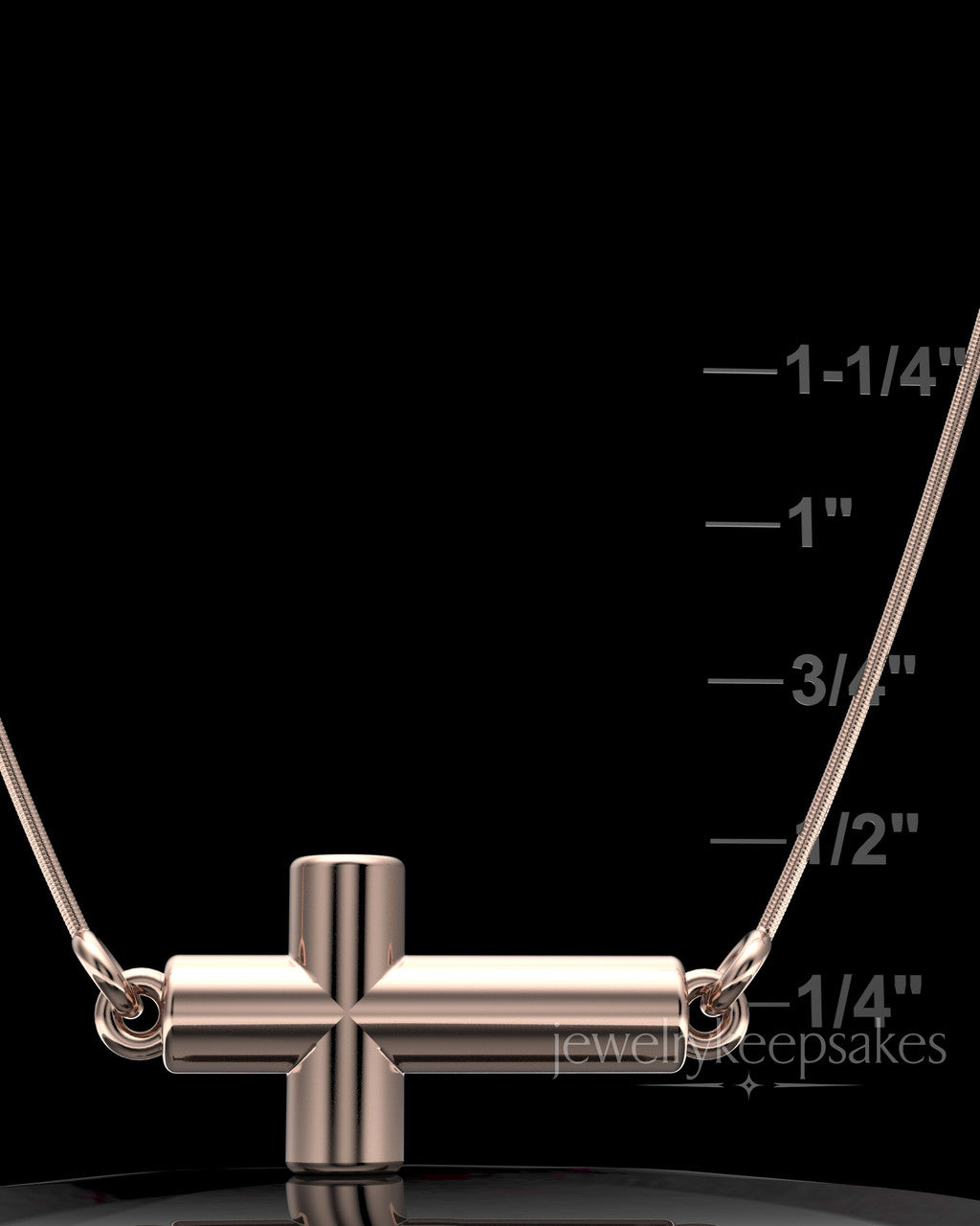 Rose Gold Plated Horizontal Cross Permanently Sealed Waterproof Keepsake Jewelry