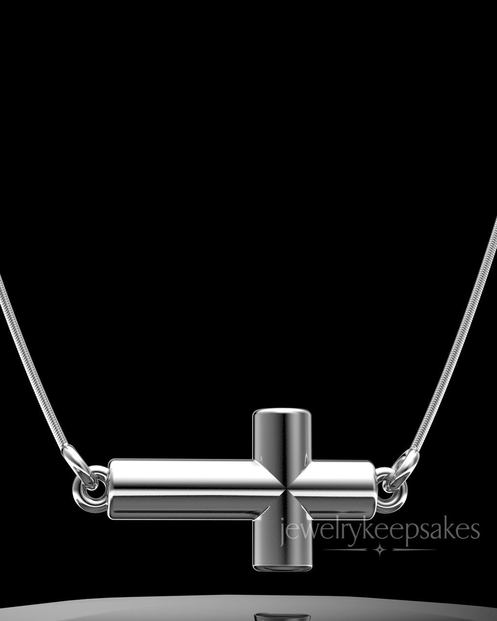 Sterling Silver Horizontal Cross Permanently Sealed Waterproof Keepsake Jewelry