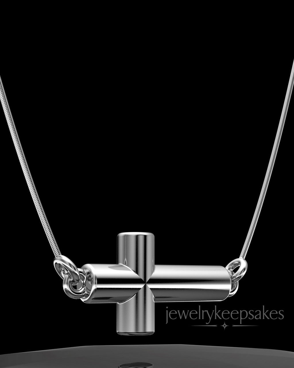 Solid 14k White Gold Horizontal Cross Permanently Sealed Waterproof Keepsake Jewelry