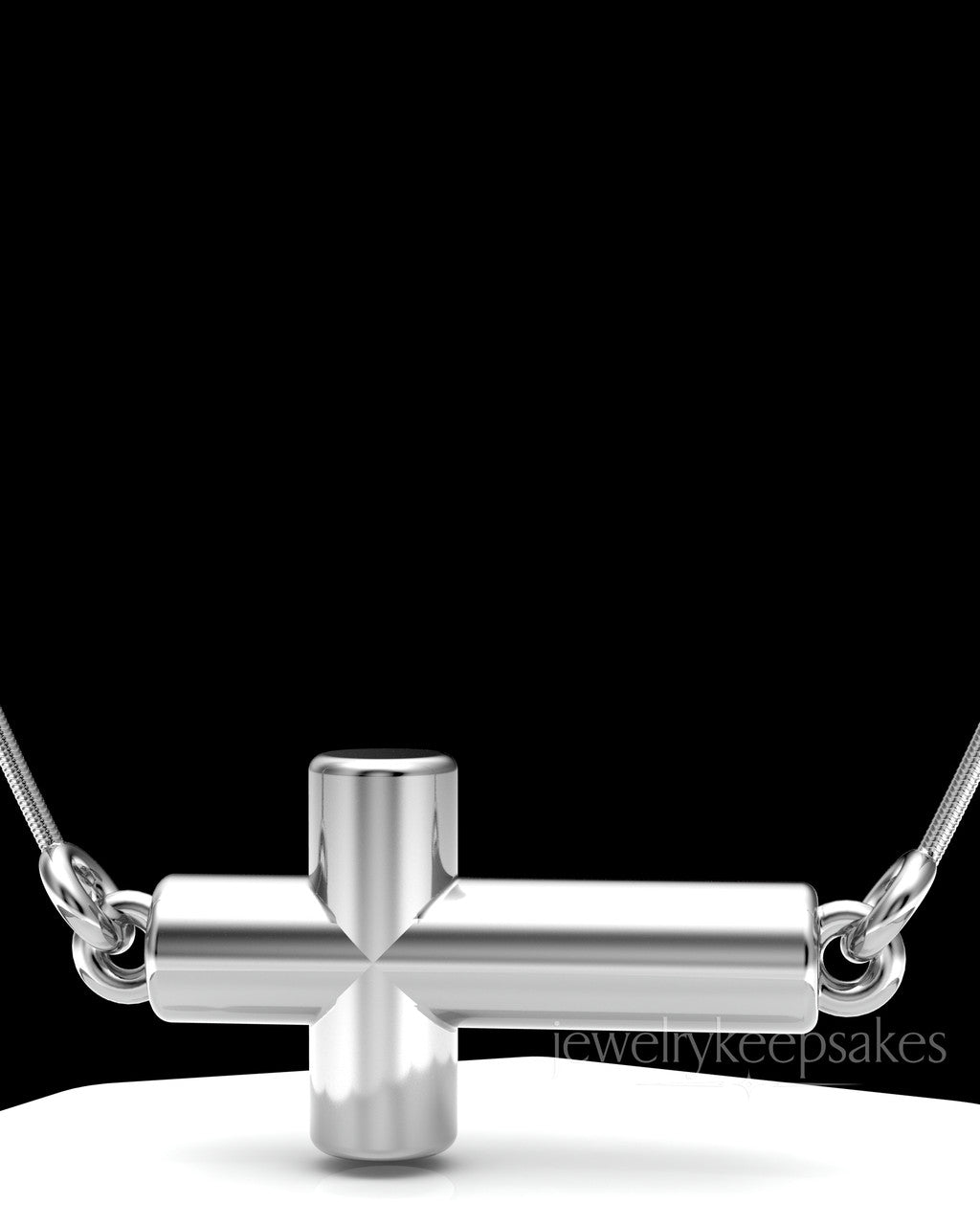 Solid 14k White Gold Horizontal Cross Permanently Sealed Waterproof Keepsake Jewelry