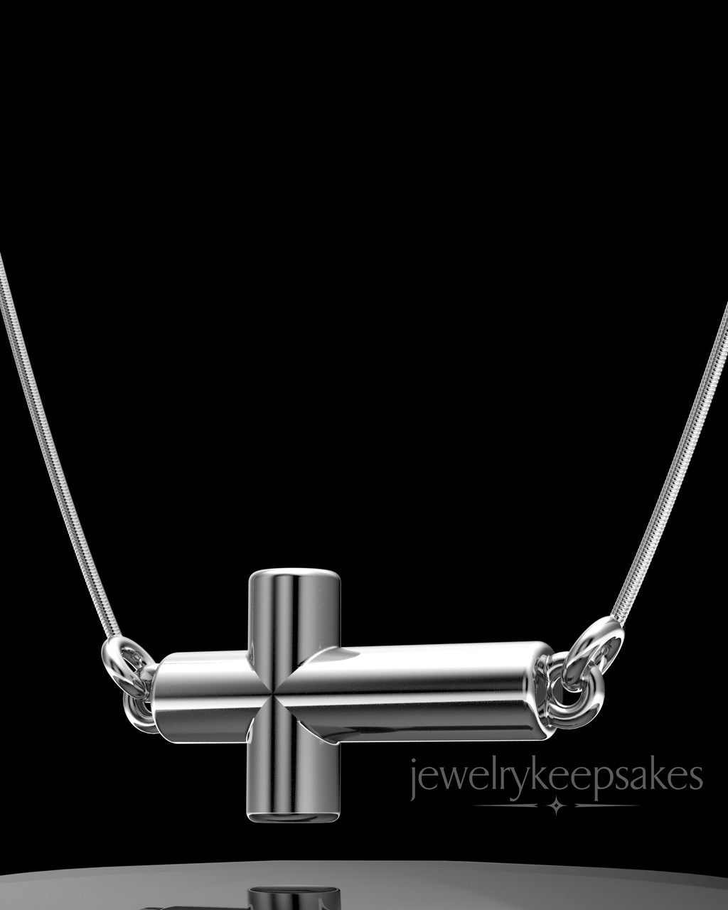 Solid 14k White Gold Horizontal Cross Permanently Sealed Waterproof Keepsake Jewelry