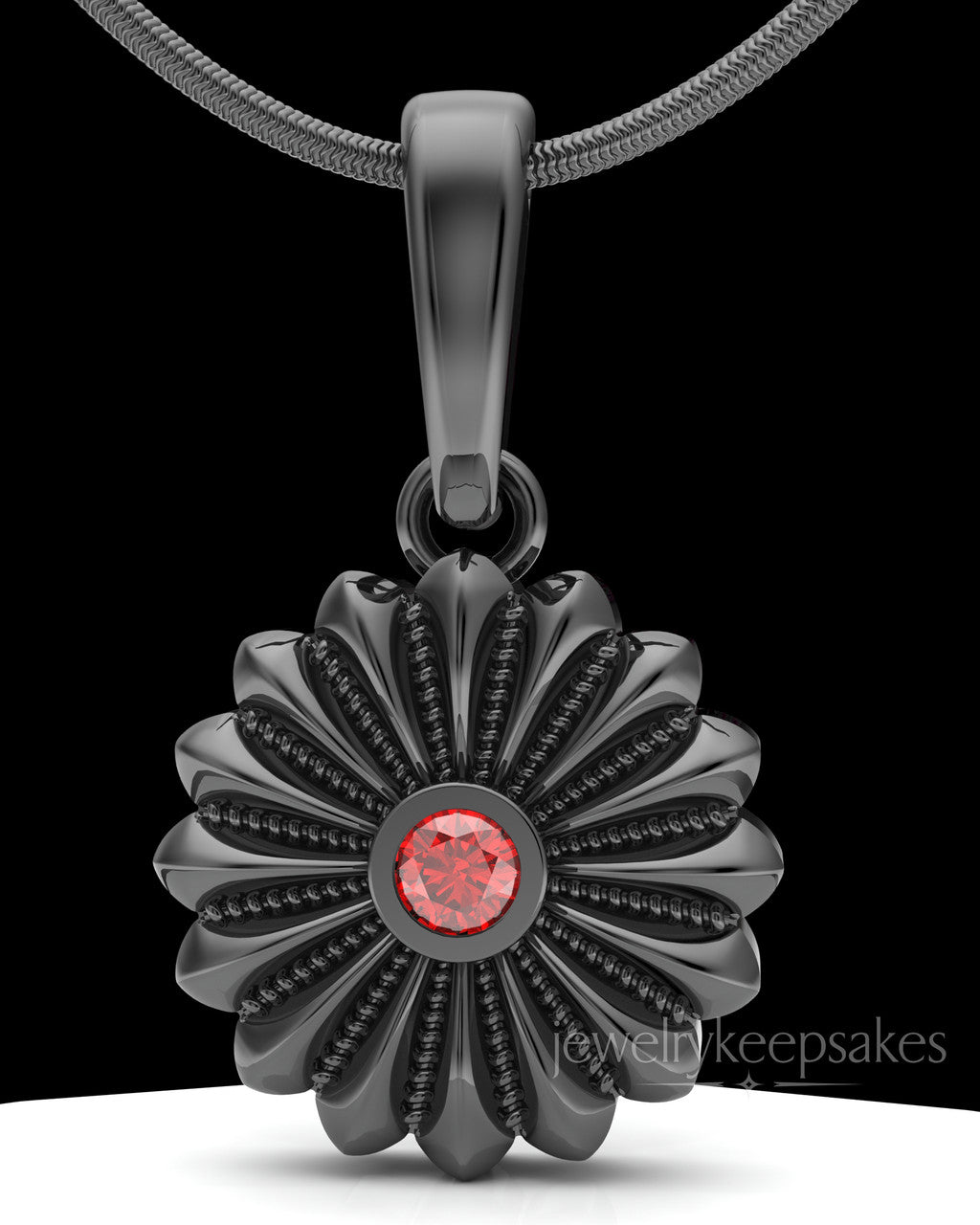 Black Plated Daisy Birthstone Permanently Sealed Waterproof Keepsake Jewelry