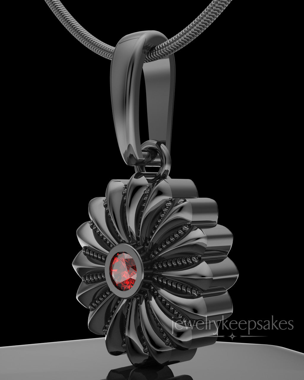 Black Plated Daisy Birthstone Permanently Sealed Waterproof Keepsake Jewelry