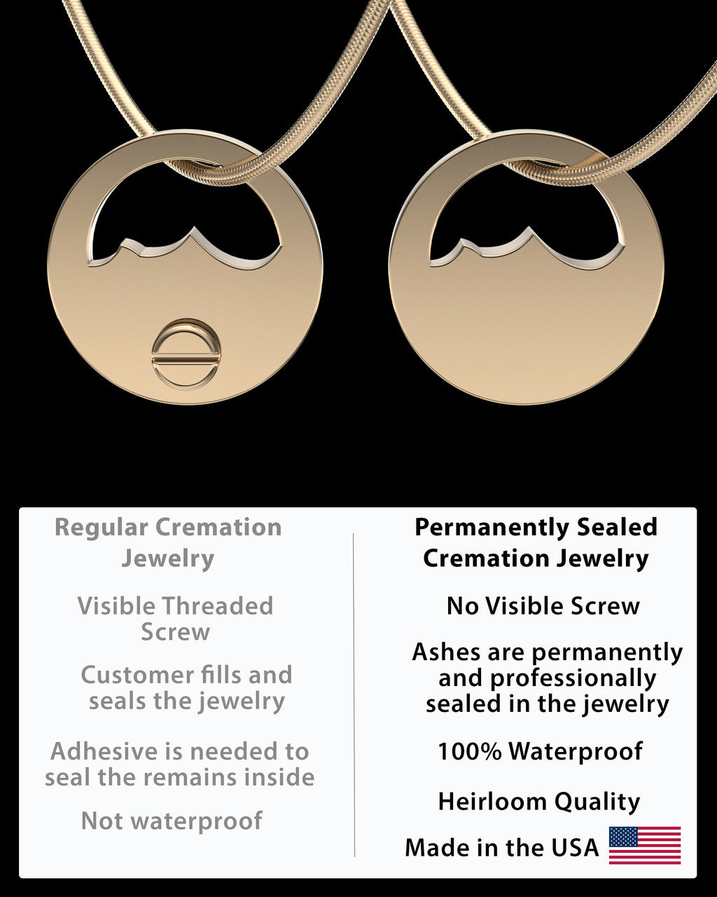 Solid 14k Gold Mountains of Memories Permanently Sealed Waterproof Jewelry