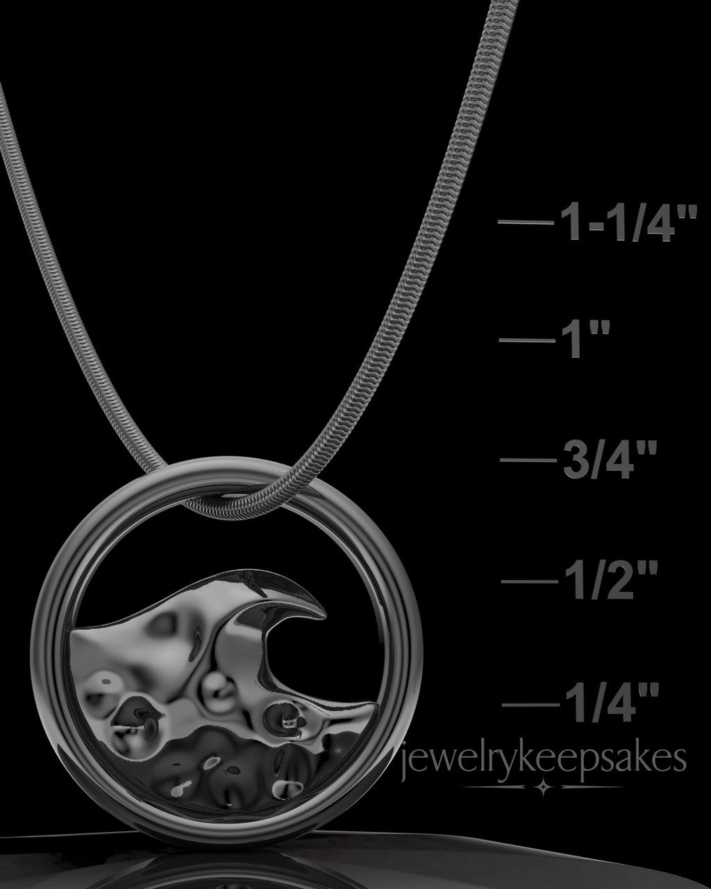 Black Plated Ocean Waves Permanently Sealed Waterproof Keepsake Jewelry