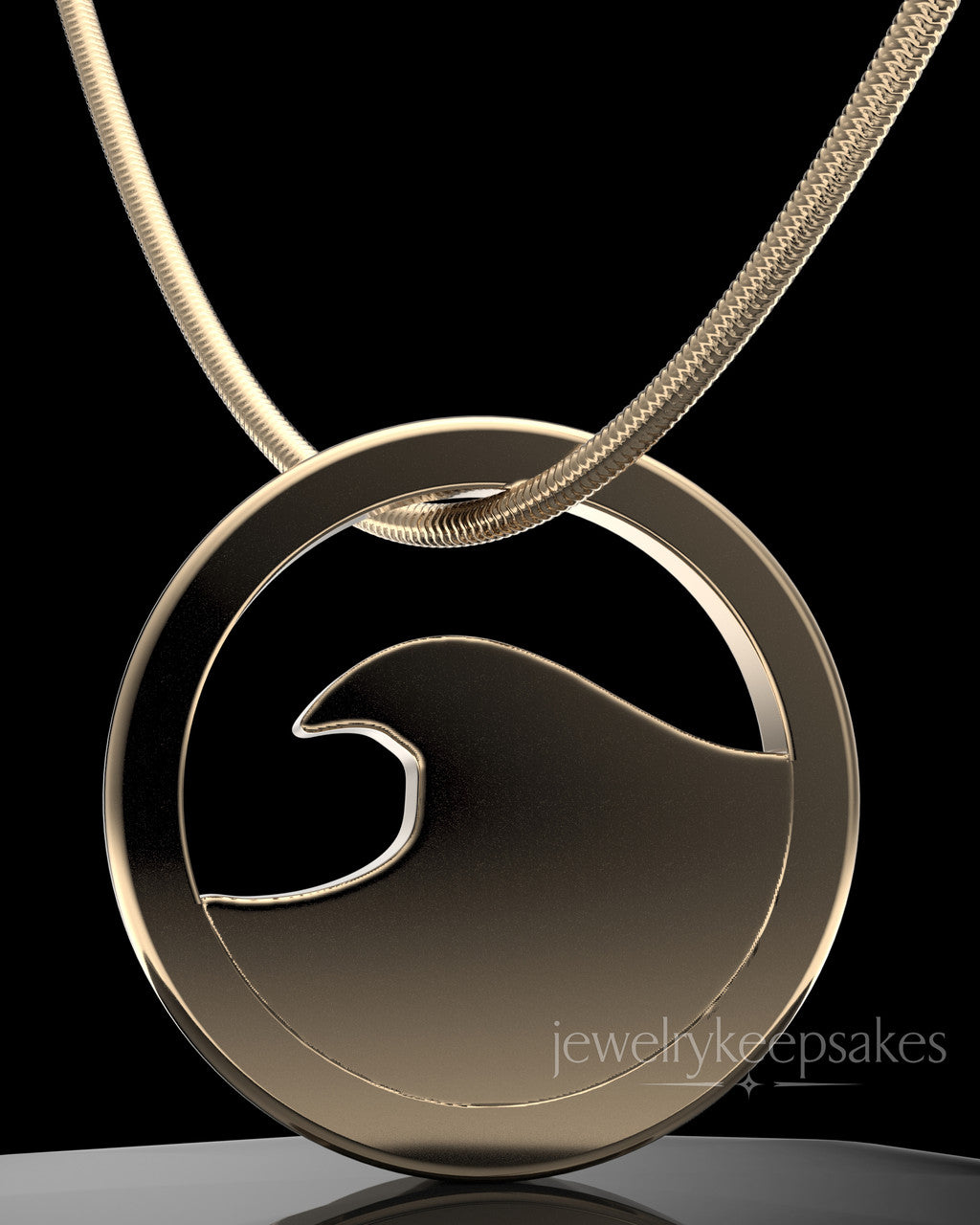 Solid 14k Gold Ocean Waves Permanently Sealed Keepsake Waterproof Jewelry
