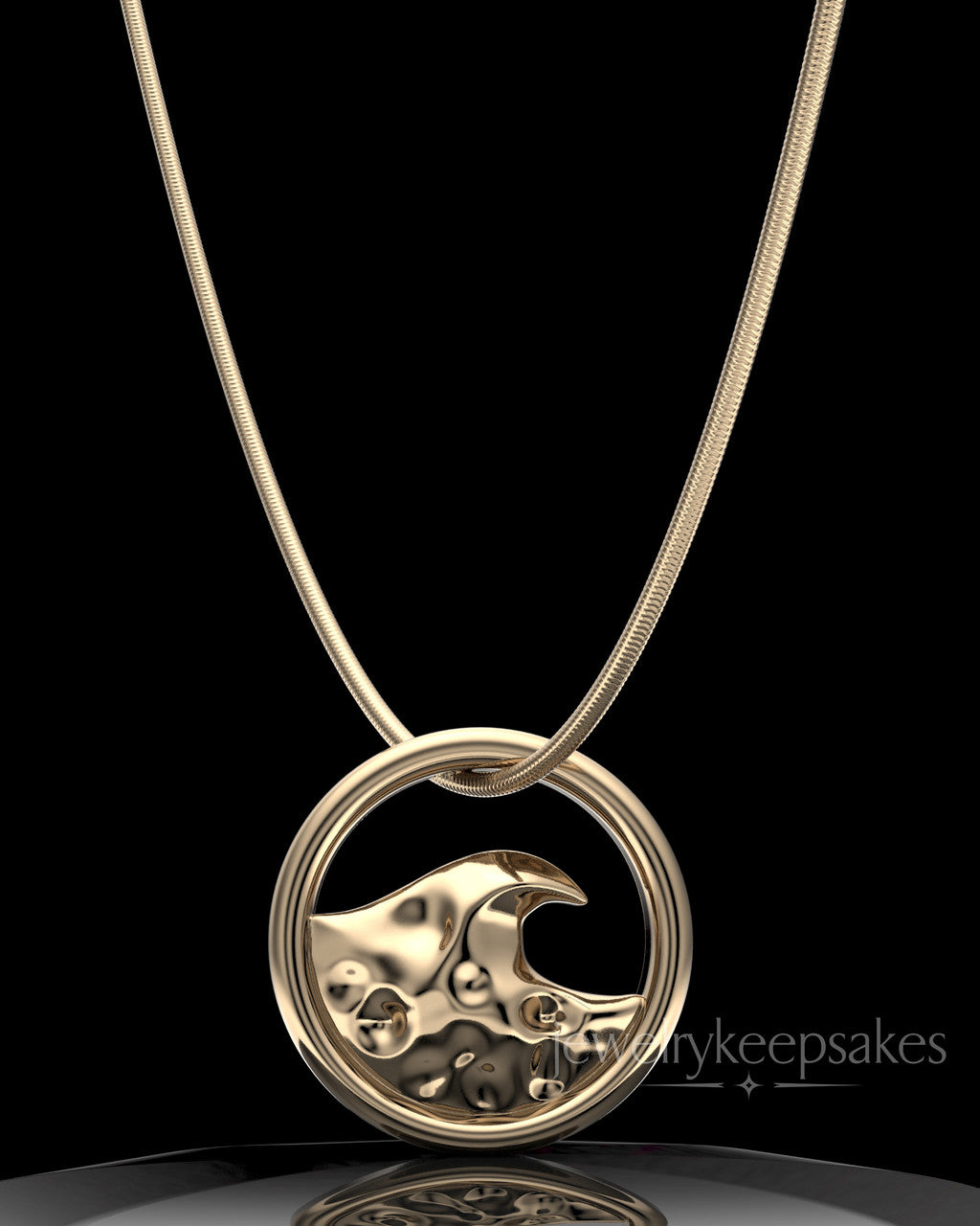 Solid 14k Gold Ocean Waves Permanently Sealed Keepsake Waterproof Jewelry